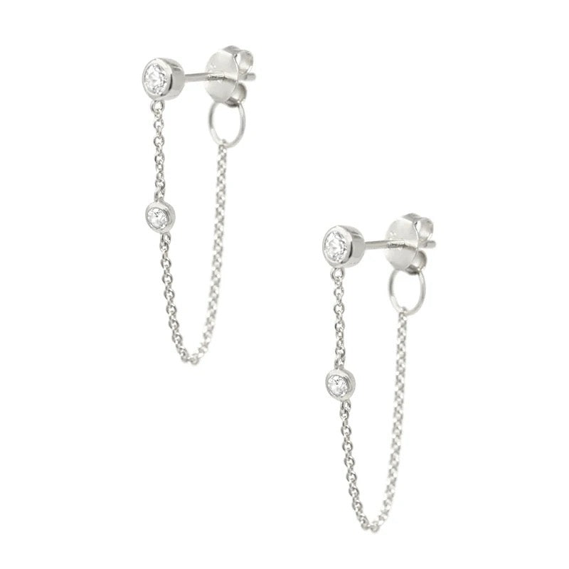 Round Stone Chain Studs -  Silver