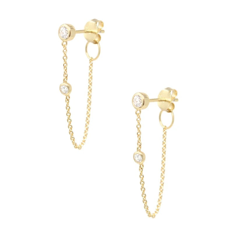 Round Stone Chain Studs -  Gold